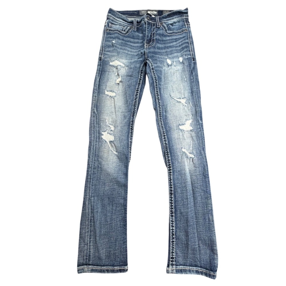 BKE Alec Straight Leg Distressed Jeans Medium Wash Stretch Denim Womens 27S